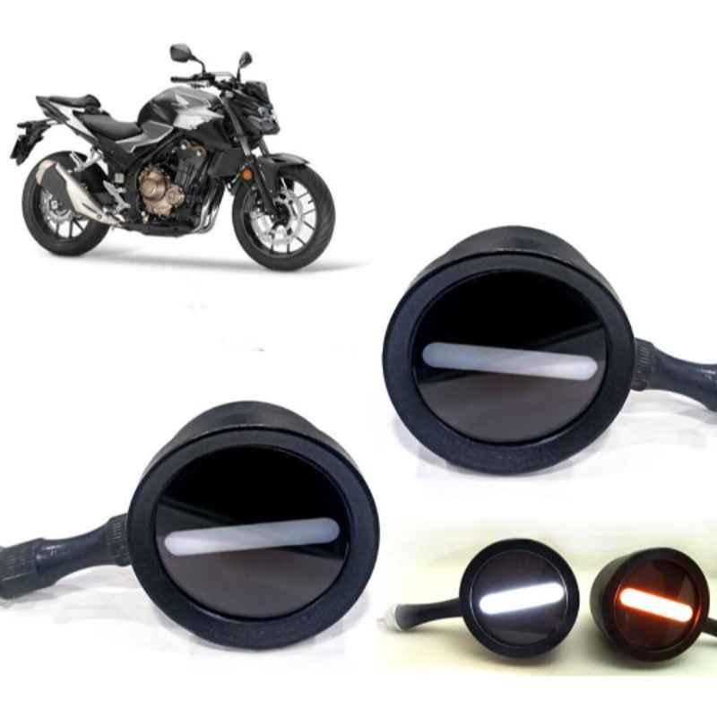 Auto Pearl 2 Pcs 12V Black Bike Front LED Indicator Light Set for Honda CB, F160