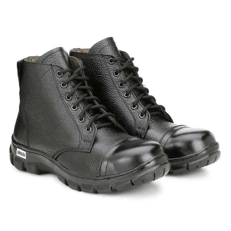 Udenchi UD820 Leather Steel Toe Black Work Safety Shoes, Size: 8