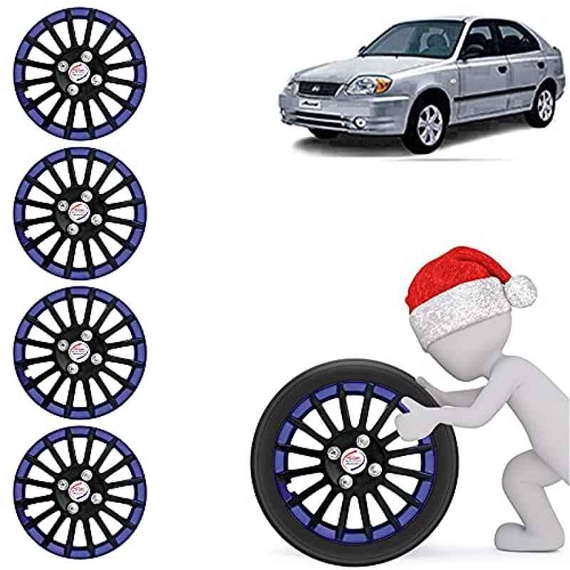Auto Pearl 4 Pcs 14 inch ABS Black & Blue Car Wheel Cover Set for Hyundai Accent