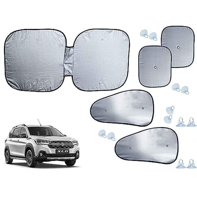 Auto Pearl 5 Pcs Polyester Black & Silver Window & Front Sun Shade Set for Maruti Suzuki XL6 2019