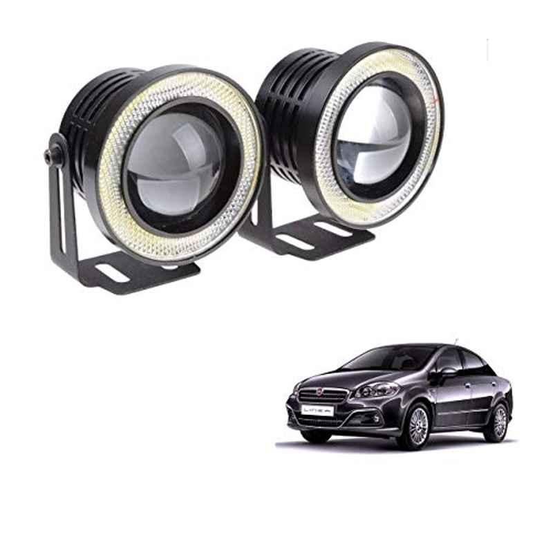 Kozdiko 2 Pcs 15W 3.5 inch High Power White LED Projector COB Fog Light Set with White Angel Eye Ring for Fiat Linea, koz_89380