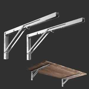 Plantex Heavy Duty 24 inch Foldable Shelf Bracket/Stainless Steel Multipurpose Bracket/L Bracket/Space Saving Wall Bracket/Folding Table Bracket for Home & Office (Pack of 2), Chrome