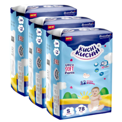 Kuchi Kuchhi 78 Pcs 4-8kg White Small Ultra Soft Baby Diaper Pant with 3D Bubble Top, KKS78X3 (Pack of 3)
