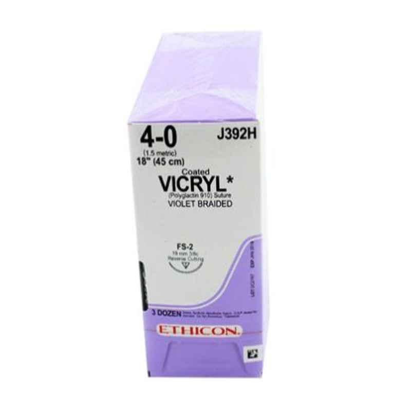 Ethicon W9106 12 Pcs 4-0 Violet Synthetic Absorbable Polyglactin 910 Suture Box, Size: 75 cm