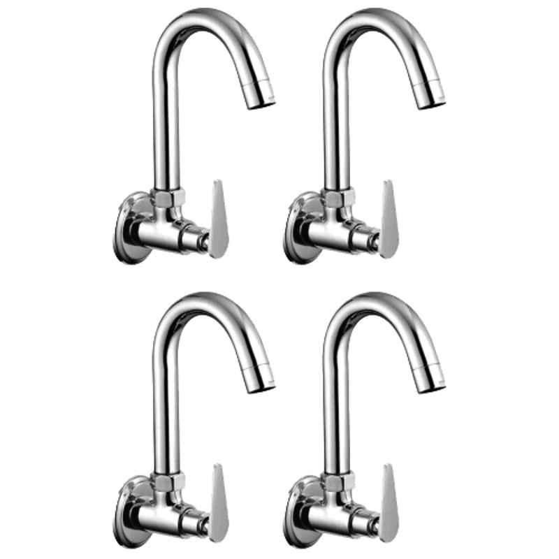 Drizzle Vista 1/2 inch Brass Chrome Finish Sink Cock with Foam Flow, Quarter Turn & 360 deg Moveable Spout (Pack of 4)