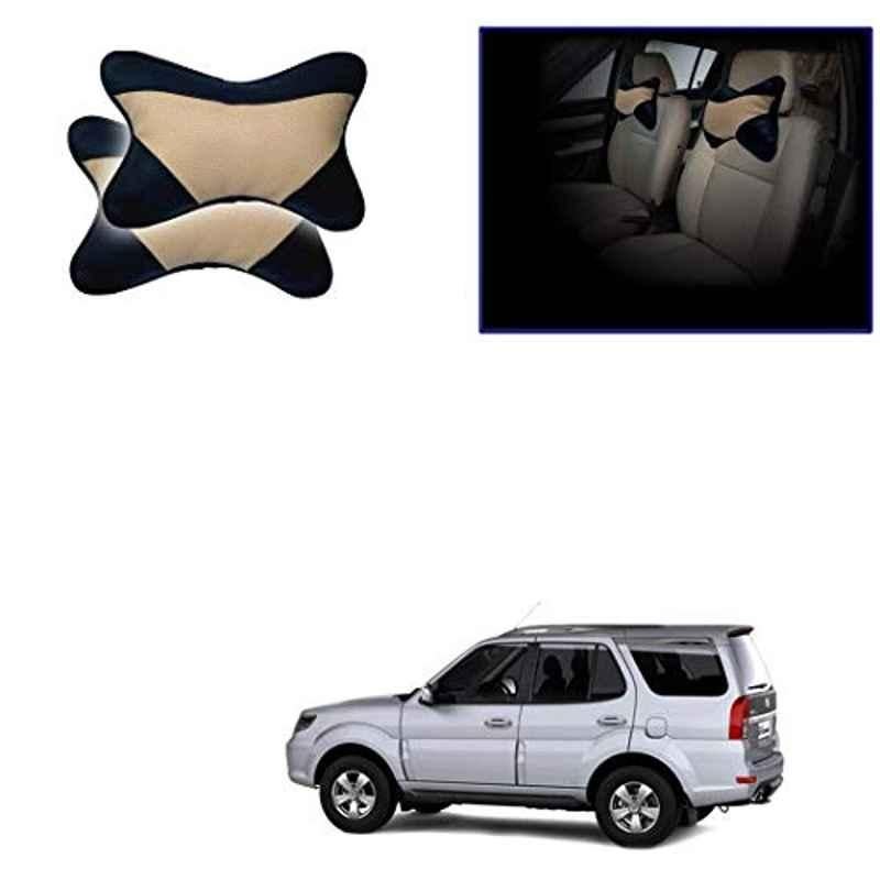 Kozdiko 2 Pcs Memory Foam Beige & Black Car Neck Rest Cushion Pillow Set for Tata Safari & Grand Dicor