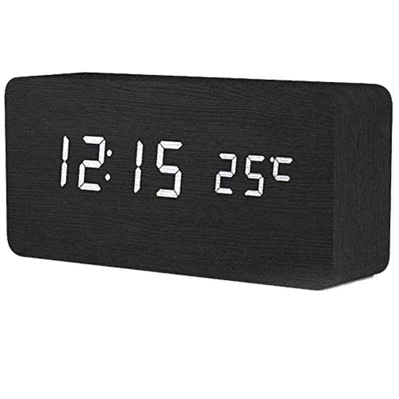 Rubik 15x7cm Wood Black & White Digital Alarm Clock