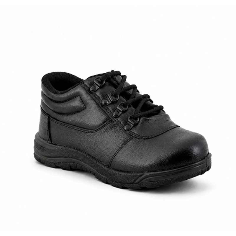 Dyke Rag Plus Leather Steel Toe Black Work Safety Shoes, Size: 9 (Pack of 24)