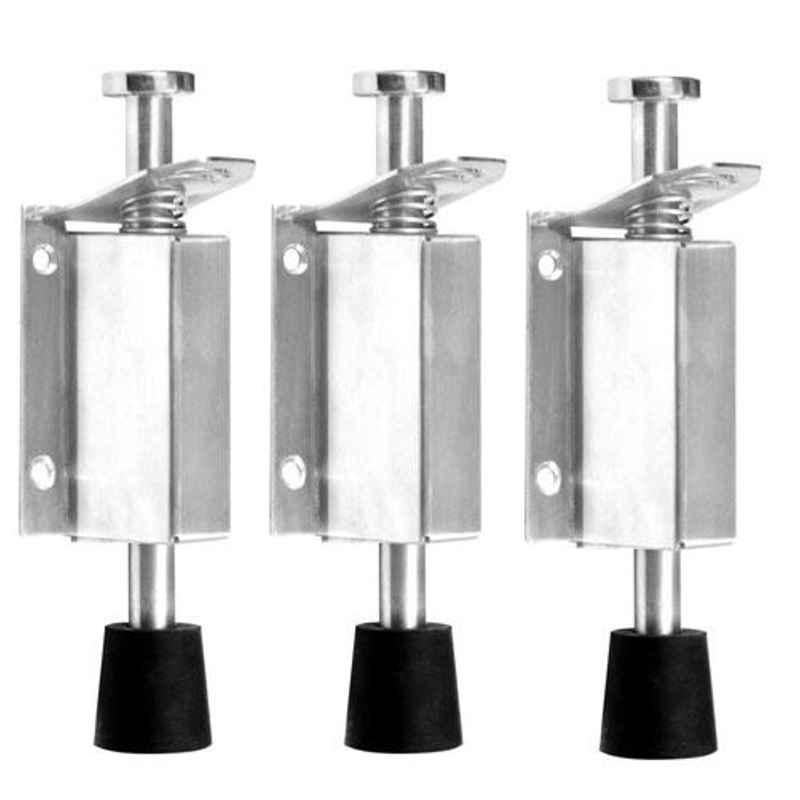 Nixnine Stainless Steel Foot Operated Floor Door Stopper with Rubber, SRNG_A-603_3PS (Pack of 3)