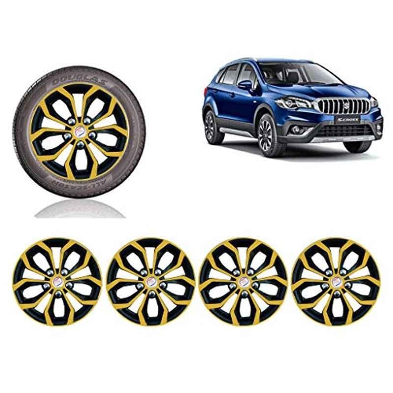 Auto Pearl 4 Pcs 15 inch Golden & Black ABS Hubcap Wheel Cover Set with Retention Ring for Maruti Suzuki ScrossFacelift