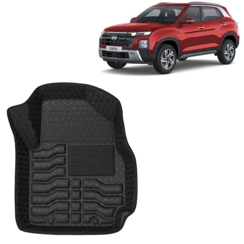 Kingsway 3 Pcs Premium 4.5D 100% Waterproof Tray Shape PVC Black Car Floor Mat Set for Hyundai Creta 2024 Onwards All Model