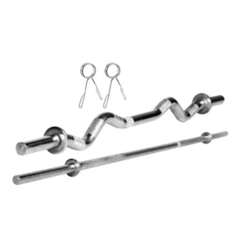 Arnav 3ft Iron Steel Home Straight Rod, Curl & Bend Rod with 2 Locks Gym Combo, OSB-700551