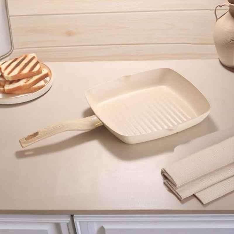 Cookaid Neo Glide 24cm Aluminium Cream Non Stick PTFE Coated Grill Pan, CKD-NS-GP24-21
