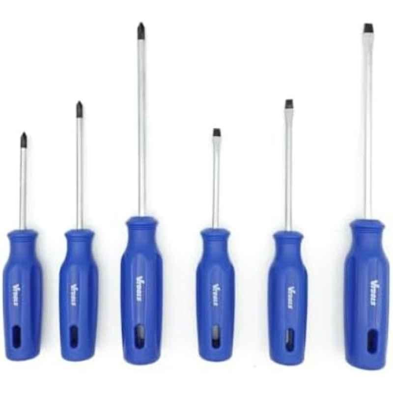 VTOOLS 6 Pcs 75,100 & 150mm Blue Phillips & Slotted Magnetic Tip Screwdriver Set with Non-Slip Comfortable Handle, VT2216