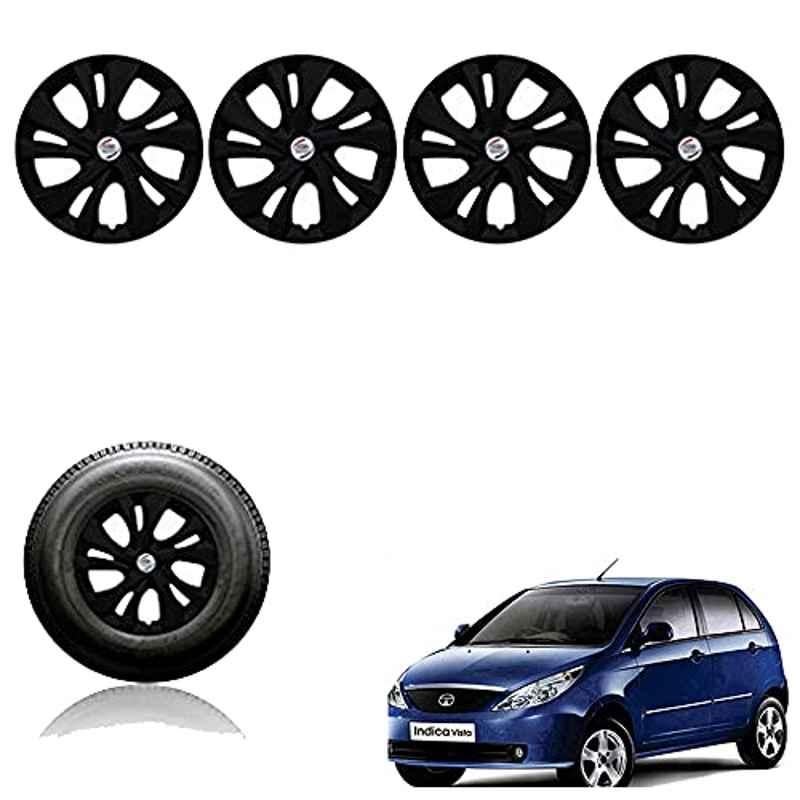 Auto Pearl 4 Pcs 14 inch Plastic Black Press Fitting Full Caps Wheel Cover Set for TATA Vista