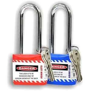 Asian Loto 2 Pcs 65mm Red & Blue Long Shackle Jacket Padlocks Set for Safety, ALC-LPL-RB