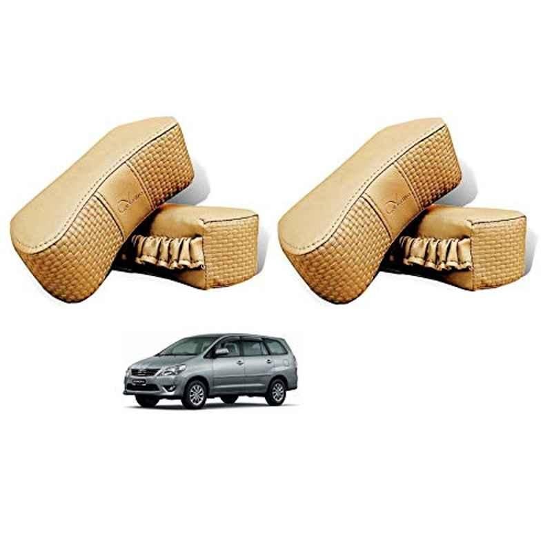 Kozdiko 4 Pcs CV Designer Beige Leatherite Neck Rest Car Cushion Pillow Set for Toyota Innova
