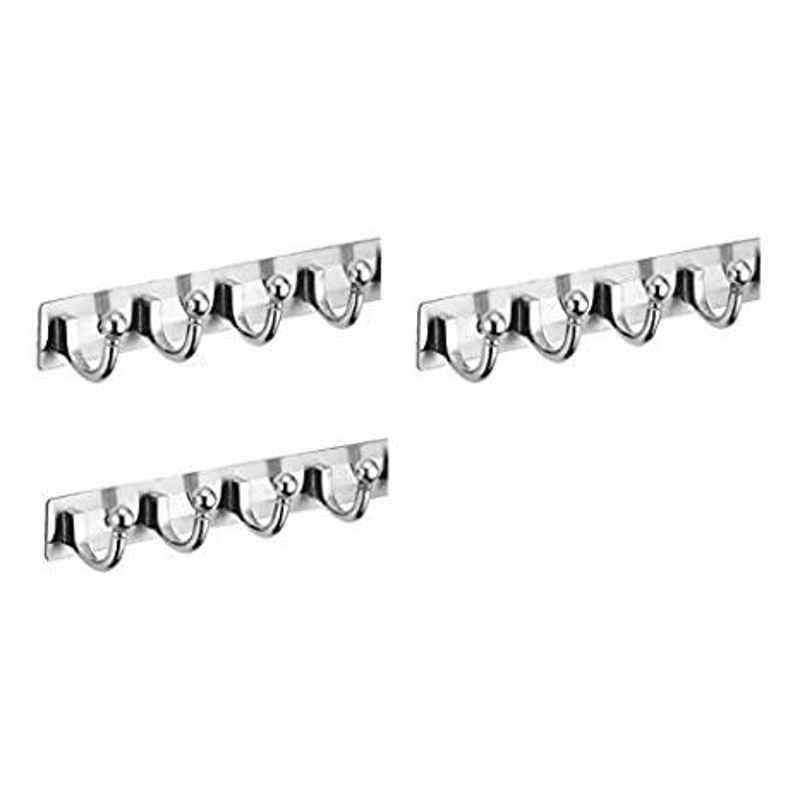 Smart Shophar 4 Legs Stainless Steel Silver Ego Wall Hook, SHA43WH-EGO-SL04-P3 (Pack of 3)