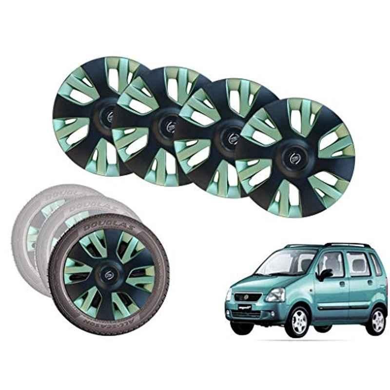 Auto Pearl 13 inch ABS Black & Green Press Type Car Hubcap Wheel Cover with Retention Ring Set for Wagon R 2003