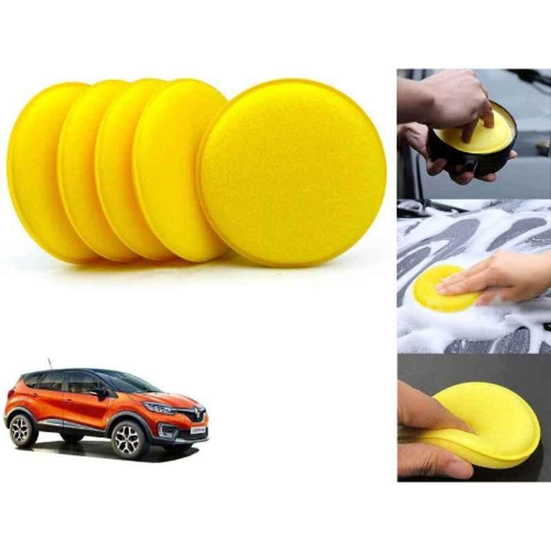 Auto Pearl Polyurethane Beige Washing & Waxing Polish Foam Sponge for Captur (Pack of 5)