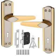 Onmax 7 inch Iron Silver & Gold Finish Mortise Door Handle Lock Set, HML6+S701MSG