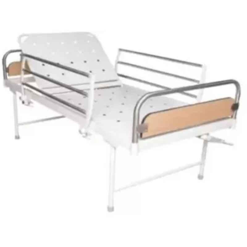 Mahabir Furniture 90x45x185cm Iron Deluxe Heavy Semi Fowler Medical Bed with Wooden Panels & Mild Steel Side Railings