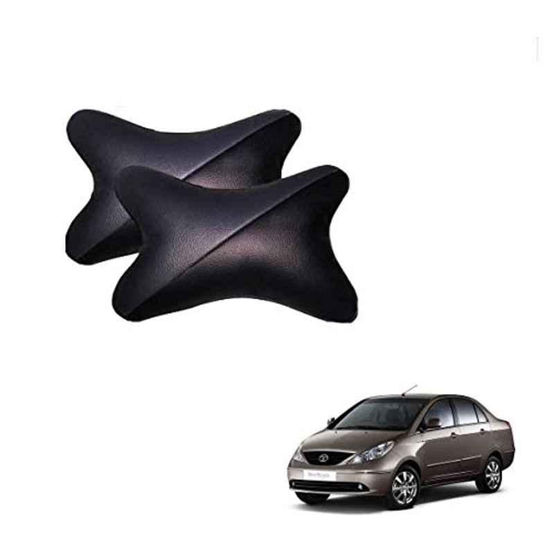 Kozdiko 2 Pcs Memory Foam Grey & Black Car Neck Rest Cushion Pillow Set for Tata Indigo