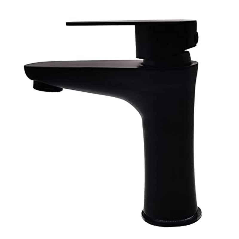 Marcoware W6 Brass Black Matt Finish Single Lever Basin Mixer with Hot & Cold Connection Hose