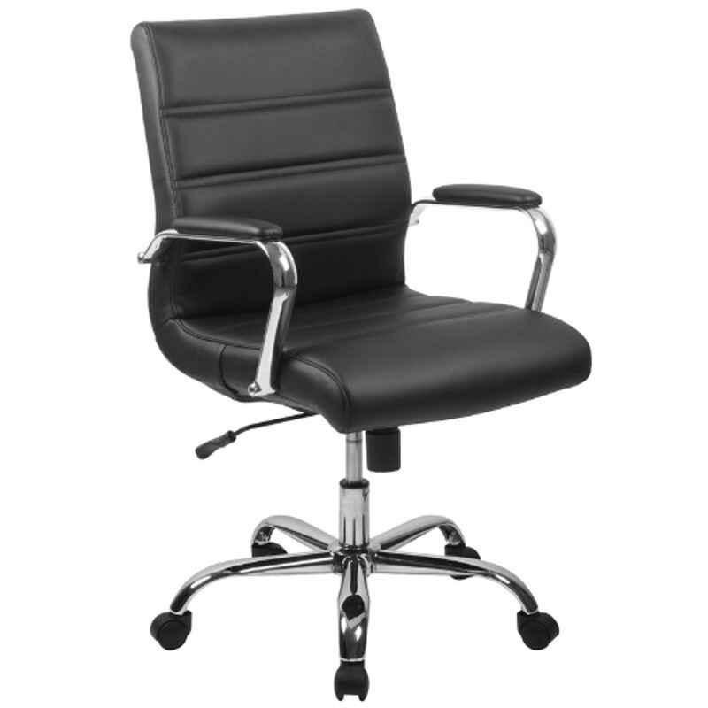 Furniturstation Leatherette Ergonomic Black Leaman Mid Back Office Chair, SBF_OF-28LBK
