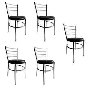 P P Chair Stainless Steel Chrome Finish Black Multipurpose Dining Chair with Leatherette Cushion (Pack of 5)