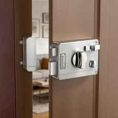 Plantex Heavy Duty Night Latch Door Lock with Key & Knob for Main Door/Twin bolt Lock for Home, Hotel, Office/Deadbolt Lock with 5-Years Warranty Satin White & Chrome