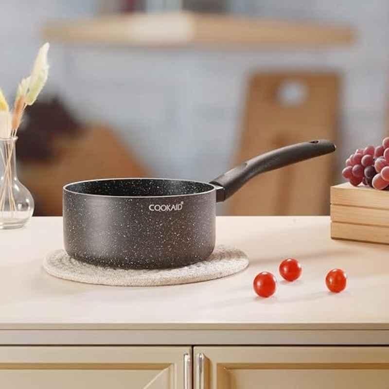 Cookaid Velora 1.5 Litre Aluminium Black Non Stick PTFE Coated Saucepan, CKD-NS-SP16-12