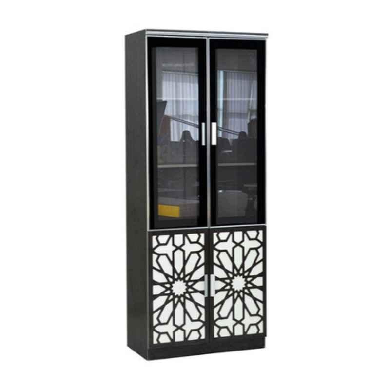 200x80x40cm 4 Glass Door Wooden Black & White File Cabinet