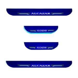 Car Accessories Hub 4 Pcs Acrylic Black Sill Scuff Plate Set with Blue LED for Hyundai Alcazar All Model