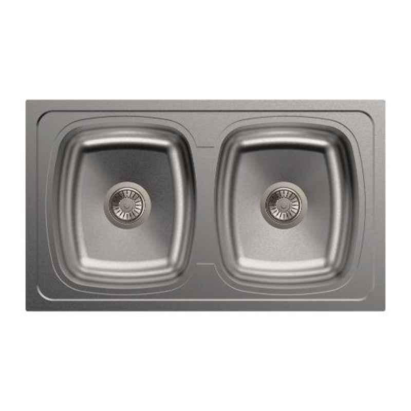 Carysil Elegance Double Bowl Stainless Steel Gloss Finish Kitchen Sink, Size: 34x20x8 inch