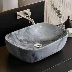 Plantex Alpha 18x13x5.5 inch Ceramic Grey Marble Countertop Wash Basin for Bathroom, NS-113