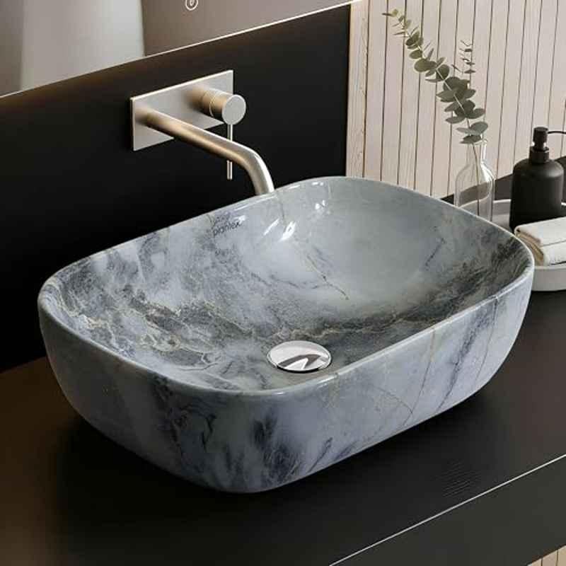 Plantex Alpha 18x13x5.5 inch Ceramic Grey Marble Countertop Wash Basin for Bathroom, NS-113