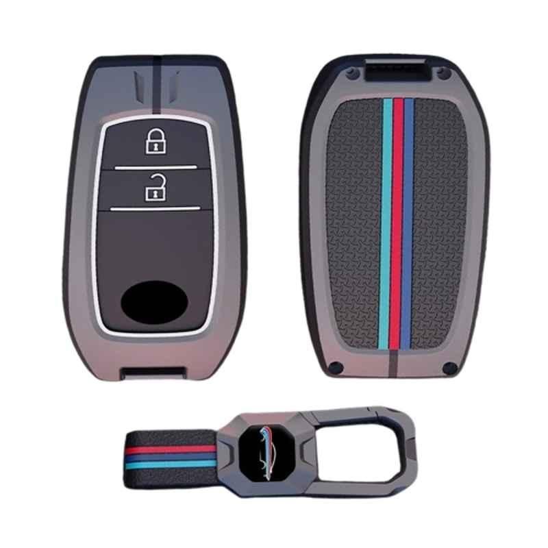 Kingsway Gunmetal Grey 2 Buttons Car Key Cover with Keychain for All Toyota Cars