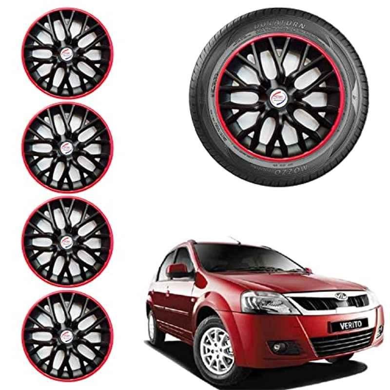 Auto Pearl 4 Pcs 14 inch ABS Black & Red Car Wheel Cover Set for Mahindra Verito