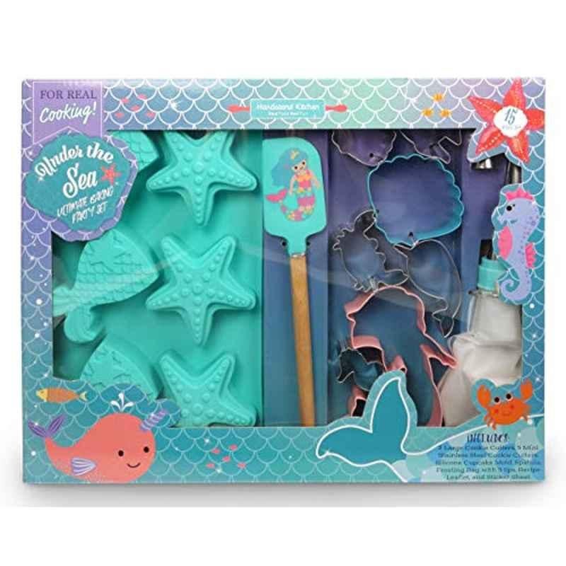 Handstand Kitchen Under the Sea 15 Pcs Silicone Ultimate Baking Party Set with Recipes for Kids, HSKBKS-MERULT