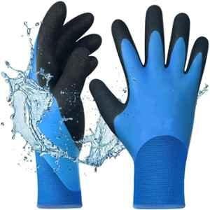 Swavind Rubber Blue Waterproof Latex Coated Hand Safety Gloves, Size: Free (Pack of 60)