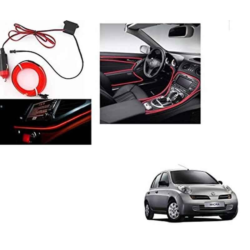Kozdiko 12V Red Car Interior Decor Neon Strip Light for Nissan Micra