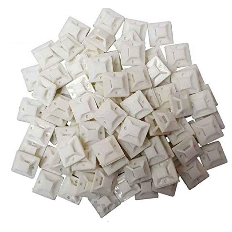 25x25mm Rubber White Self Adhesive Mount Cable Tie (Pack of 100)