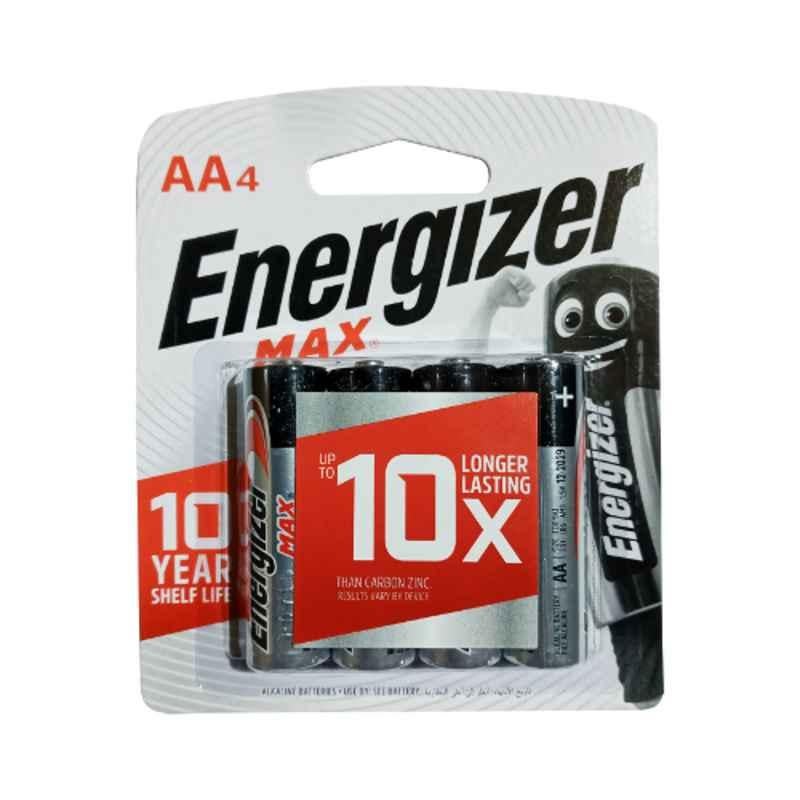 Energizer Max 1.5V AA Alkaline Battery, E91BP4 (Pack of 4)