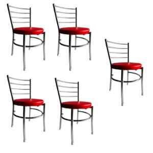 P P Chair Stainless Steel Chrome Finish Red Multipurpose Dining Chair with Leatherette Cushion (Pack of 5)