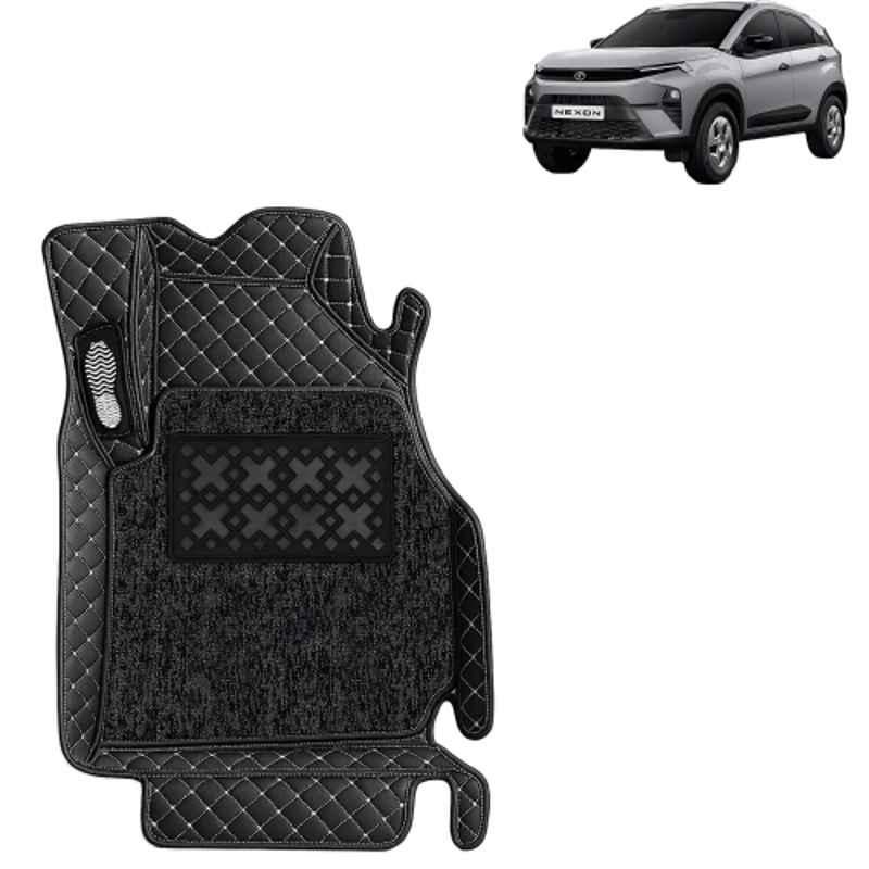 Kingsway 3 Pcs Premium 7D 100% Waterproof & Washable PU Leatherette Classic Black Car Floor Mat Set for Tata Nexon 2023 Onwards All Model