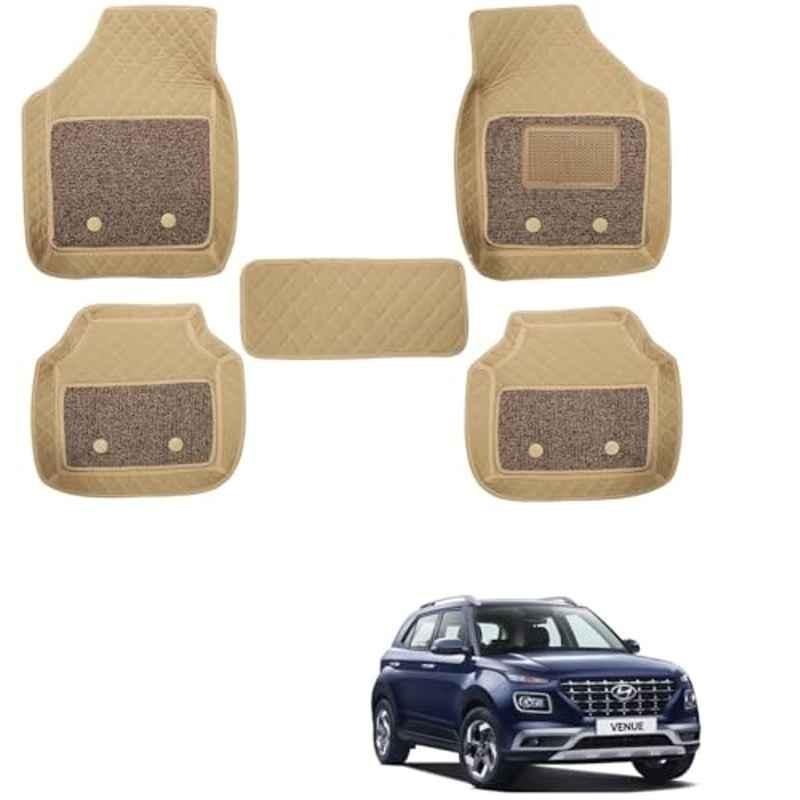 Kozdiko 5 Pcs Waterproof & Luxury 7D Beige Leatherette Car Floor Mats Set for Hyundai Venue 2019-Present