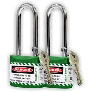 Asian Loto 2 Pcs 65mm Green Long Shackle Jacket Padlocks Set for Safety, ALC-LPL-GG