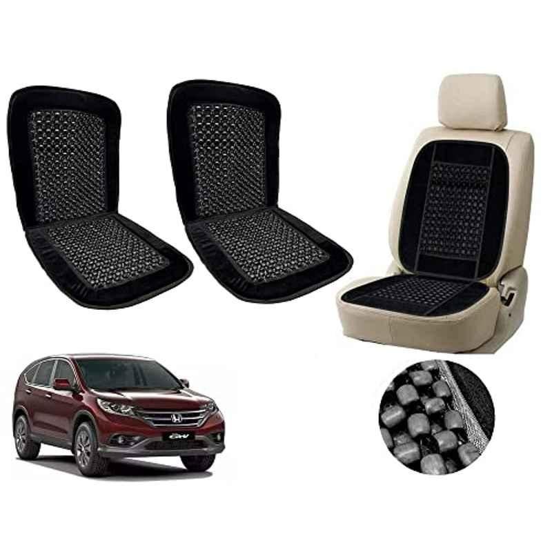 Auto Pearl PU, Velvet & Wooden Beads Black Rectangular Seat Cushion for Honda CR-V (Pack of 2 )