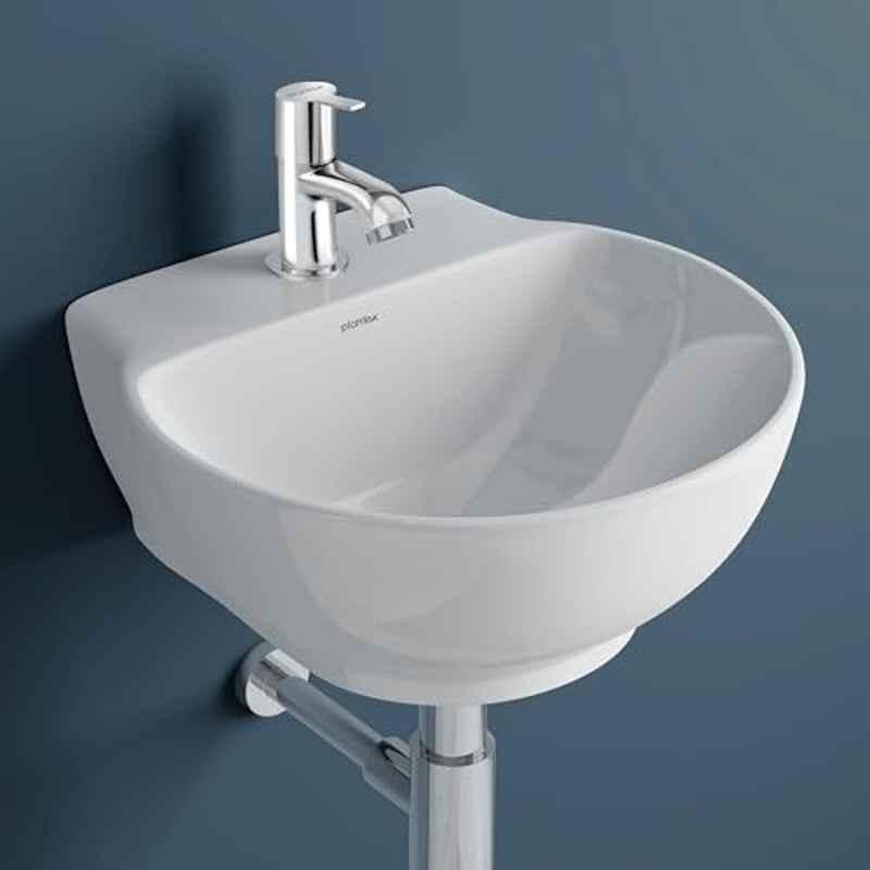 Plantex Rosy APS-1078 Ceramic White Wash Basin with RI03 Stainless Steel Pillar Cock Tap Set for Bathroom